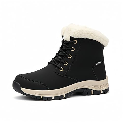 KVOW Women's Waterproof Insulated Winter Hiking Boots,Cute Snow Boots for Women Warm Comfortable Anti-Slip Ankle Boots for Outdoor Work, Walking & Cold Weather (black,5.5 M US, Adult,Women)