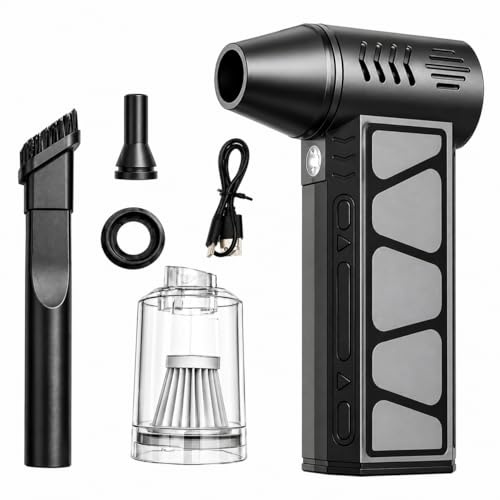 Soplador de Aire Comprimido Eléctrico 150000RPM, Air Duster Potente para Limpieza PC y Teclado 4 Velocidades Ajustables Reutilizable Plumero de Aire Inalámbrico con Luz LED para Coche Hogar