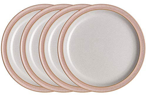 Denby - Elements Sorbet Pink Dinner Plates Set of 4 - Dishwasher Microwave Safe Crockery 26.5cm - Pale Pink, White Ceramic Stoneware Tableware - Chip & Crack Resistant Large Plates