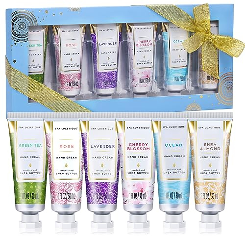 SPA LUXETIQUE Mini Handcreme Geschenkset - 6 tlg. Shea Butter Handcreme Feuchtigkeitsspendende Handcreme Set Mit Vitamin E, Handcreme für Trockene Hände, Weihnachtsgeschenke, Muttertagsgeschenk