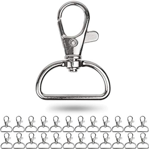 Karabinerhaken mit Drehverschluss, 24 Stück, 25 mm D-Ring mit Karabiner Haken, Taschenkarabiner 360° Grad drehbarem Ösenring, Metall Gurtschnalle mit Haken zum Basteln, Tragegurt Karabinerverschluss