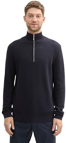 TOM TAILOR Pull Troyer en Coton pour Homme, 13160 – Mélange Bleu Marine tricoté., 3XL