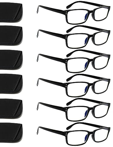 ZOECENT 6 Pack Lesebrille Herren Damen Blaulichtfilter Brille Federscharnier Computer Brillen Schwarz Lesebrillen (6 Schwarz, 1.75, x)