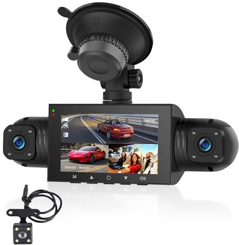 Podofo Dashcam 360 degrés, caméra Frontale HD 1080P avec caméra Gauche/Droite/arrière, capteur G à 4 canaux, détection de Mouvement, Enregistrement en Boucle, Mode stationnement 24 Heures