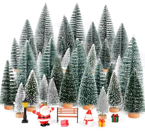 Mini Árbol de Navidad, 18 Piezas Árbol de Navidad Artificial Árbol de Abeto Miniatura Árboles de Mesa con Mini Figuras Navideñas Navidad Decoración de Mesa Hogar