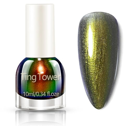 Chameleon Holographic Glitter Nail Polish - Green Chrome Varnish Quick Dry - Shimmer Shine Metallic - Breathable Long Lasting Paint, No Need Baking