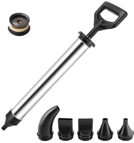 INREPRO Fugenpistole für Mörtel Mörtelpumpe Handmörtelpumpe Verdickter Edelstahl Mörtelspritze Mörtelpresse Mörtelsprüher Applikator mit 5 Düse (Schwarz)