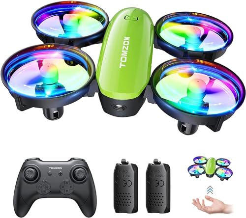 Mini Drohne für Kinder Anfänger, TOMZON RC Quadrocopter mit LED Lichter, Helikopter Flugzeug ferngesteuert, Lange Flugzeit, 360° Propellerschutz, Werfen Go/3D Flip/Rotation/Kreisen, Indoor Drone, Grün