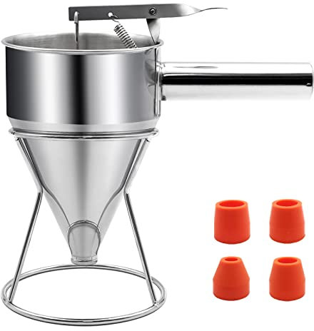 Dispenser per pastella per pancake, 600 ml, in acciaio inox, con supporto resistente, strumento di cottura per cupcake, waffle, torte
