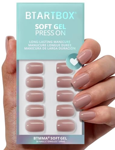 BTArtbox Press On Nails Kurz - Taro Nude Squoval Fall Press On Nails mit Kleber für Frauen, Opaque Nägel Zum Aufkleben in 15 Größen – 30 Gel Nägel Set, Clay Kiss