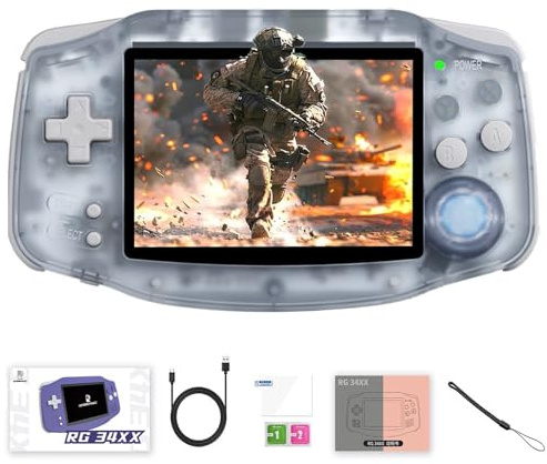 Prede RG 34XX Handheld Game Console, 3.4 Inch IPS Screen 3500mAh, Game Console Support Wi-Fi Bluetooth HD and TV Output Retro Gaming Players-Glacier Blue||256G
