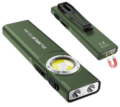 klarus Torcia elettrica E5 Ultra 800 Lumen EDC Ultra Sottile Tripla Luminosa USB Ricaricabile con estremità magnetica e clip Luce di lavoro Luminosa per Escursioni e Campeggio