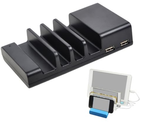 Gadpiparty Stazione di Ricarica USB Multipla 4 Porte Nero in Plastica Protezione da Sovratensione e Surriscaldamento per Tablet e Dispositivi Indossabili