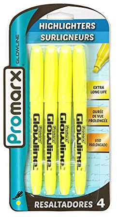Promarx Glowline Pocket Highlighter Sticks, Yellow, 4 Count