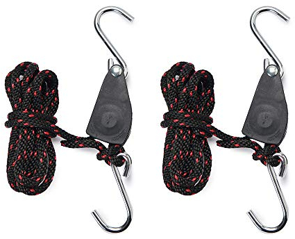 Hyindoor Rope Ratchet con Ganchos Trinquete de Cuerda 1/4 Inch para Cultivar Hidropónica Colgar Reflectores Filtros de carbón LED Lampe hasta 136 kg (2piezas)