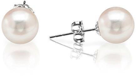 PAVOI Handpicked AAA+ Rhodium Plated 925 Sterling Silver Round White Freshwater Cultured Pearl Earrings | Pearl Earrings for Women - 9mm