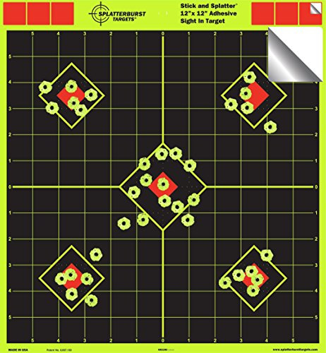 12x12 Sight in Adhesive SPLATTERBURST Shooting Targets - Instantly See Your Shots Burst Bright Fluorescent Yellow Upon Impact! (50 Pack)