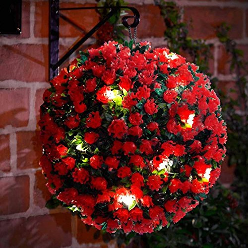 28cm Solar Powered LED Rose Topiary Ball Garden Lights (1 x Red)