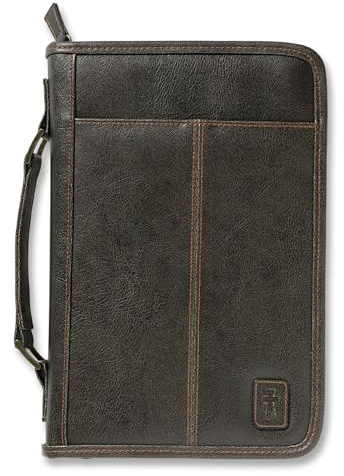 Aviator Bible Cover, Zippered, with Handle, Leather Look, Brown, Extra Large