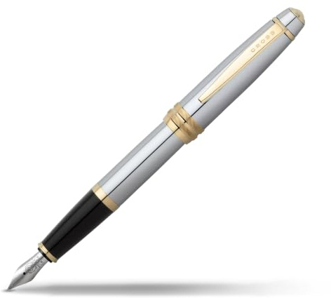 CROSS Bailey Medalist Fountain Pen with Gold-Plated Appointments and Medium Stainless Steel Nib incl. Premium Gift Box – Refillable Cartridge Pen