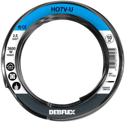 Bobinot de câble - Bobine de fils électrique - Câble électrique - Couronne de câble - Bobinot Câble Rigide 10 mètres HO7V-U 2,5 mm ² - Noir - 111323 Debflex