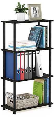 Furinno TURN-N-TUBE Storage Shelves, 4-Tier Toolless Book Shelf, Corner Shelf, Toolless Open Shelves, for Organization and Storage, Living Room, Garage, Home Office, Espresso