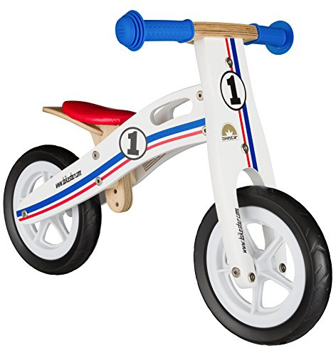 BIKESTAR Bicicletta senza pedali in legno 2-3 anni per bambino et bambina | Bici senza pedali bambini 10 pollici | Bianco Azzurro Rosso