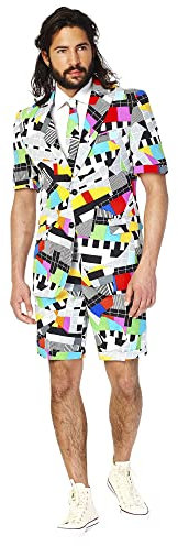 OppoSuits Herren Men Suit Business-Anzug Hosen-Set Inklusive Shorts, Kurzarmjacke & Krawatte, Testival, 48 EU