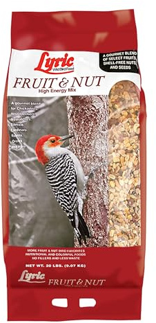Lyric Fruit and Nut Wild Bird Seed - High Energy Wild Bird Food Mix - Attracts Woodpeckers, Chickadees & Other Songbirds -20 lb. Bag