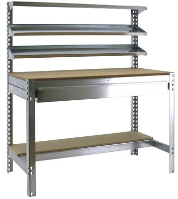 Simon Rack Banco de Trabajo Taller, Capacidad Carga 600 kg, 1445x1210x610 mm, Mesa de Trabajo, 1 Cajón, Galva/Madera - BT1