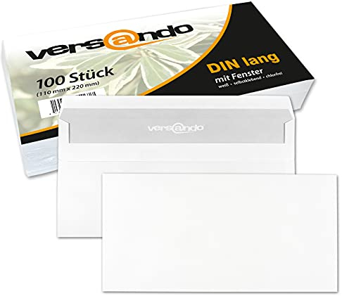 versando 100x Briefumschläge ohne Fenster DIN lang 220x110mm weiß: selbstklebende Kuverts für Rechnungen, Geschäftsbriefe, Büro, einfach verschließbar mit Sichtschutz