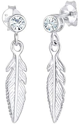 Elli Ohrringe Damen Feder Boho mit Kristalle in 925 Sterling Silber