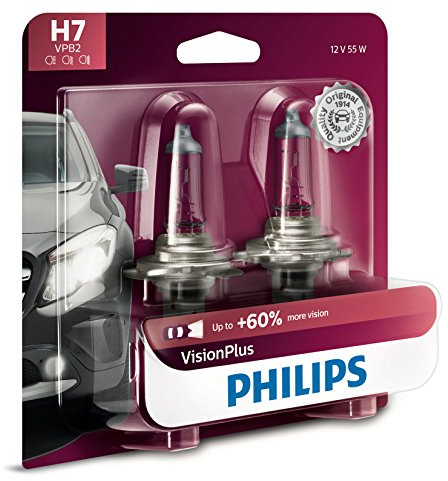 Philips Automotive Lighting H7 VisionPlus Deluxe Upgrade Automotive Replacement Headlight Bulb, Fits Select High Beam, Low Beam, or Fog Positions (Pack of 2)