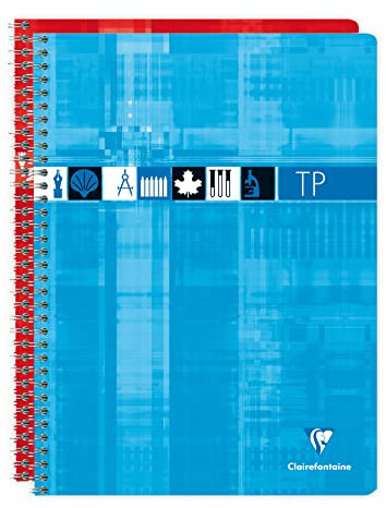 Clairefontaine 8007C Un Cahier à Spirale de Travaux Pratiques - 24x32 cm - 80 Pages Grands Carreaux 90 g et Unies Blanches 125 g - Couverture Carte Pelliculée - Couleur Aléatoire