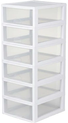 Sterilite 6-Pack 16 Quart Stacking Drawer, Clear Storage Closet Organizer, White Frame - Stackable Modular Plastic Drawers for Clothes, Accessories, Craft Supplies, Shoes or Linens
