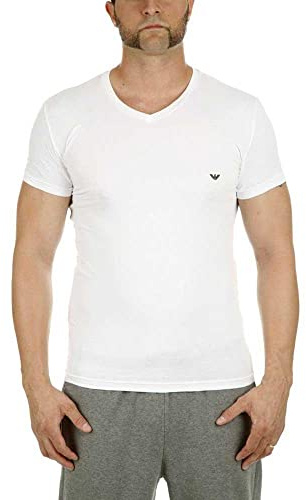 Emporio Armani T-shirt för män, ikonisk logotyp, pyjamasöverdel, Vit 2, XL