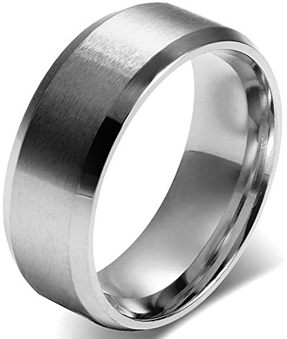 JewelryWe Schmuck 8mm Herren Ring, Polished Ehe-Verlobungs Eheringe Partnerringe Edelstahlring, Silber Bandring Größe 67 mit Geschenk Tüte