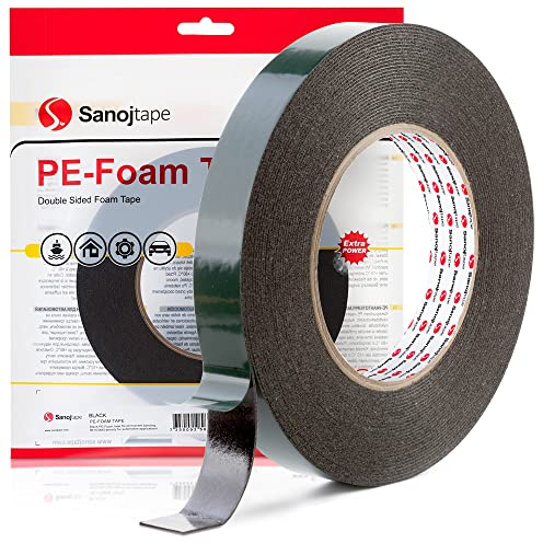 Sanojtape Doppelseitiges Klebeband Extra Stark Schwarz 19mm x 10m Universal Montageband 1mm Dicke Schaumstoff Karosseriekleber Tape Starker Kleber