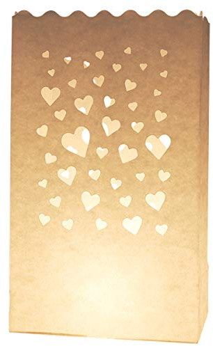 Confezione da 40 sacchetti luminosi a forma di cuore per decorazione da tavolo da giardino