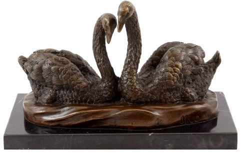 Konst & atmosfär – djurfigur av äkta brons – svanpar – signerad bronsfigur från Milo – skulptur på marmor – staty – heminredning – svan