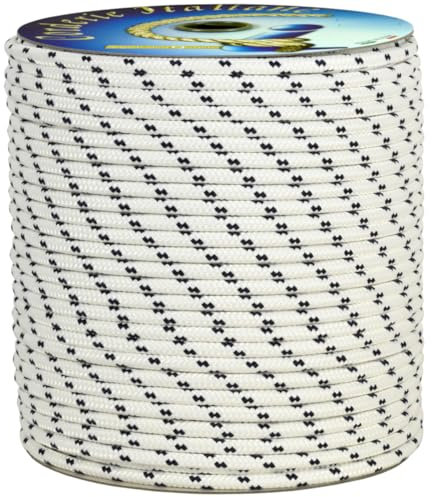 Corderie Italiane 001038870 Treccia mare corda multiuso giardino e fai da te, stabilizzato ai raggi U.V. resistente a intemperie e agenti atmosferici, 5 mm, 330 mt, colore bianco con spia blu