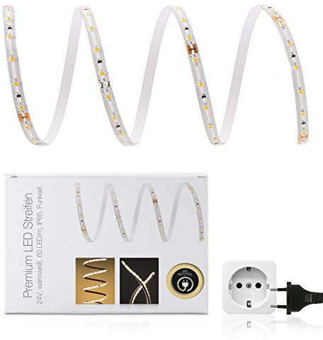 Premium 24V LED Streifen IP65 warmweiß 60 LED/m 3528 SET Netzteil ohne Schalter 10m