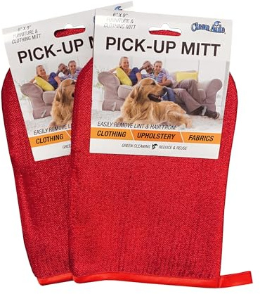 CleanAide Hair Magnet Pet Fur Removal Mitt, Lint, Fur, and Dander Cleanup for Furniture, Clothing, and Upholstery, Reusable, Durable, Quick & Easy Cleaning, Red, 2-Pack