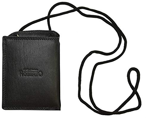 flevado Echt Leder Brustbeutel von Roberto in Schwarz mit RFID Schutz für Damen und Herren klein hochformat (Nappa Leder schwarz)