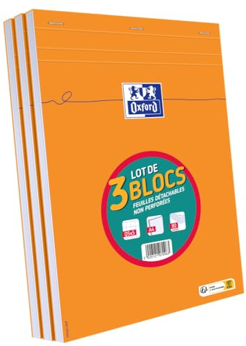 Oxford Lot de 3 Bloc-Notes A4 (21x 29,7) 160 Pages Petits Carreaux 5 x 5 mm Non Perforées Couverture Orange