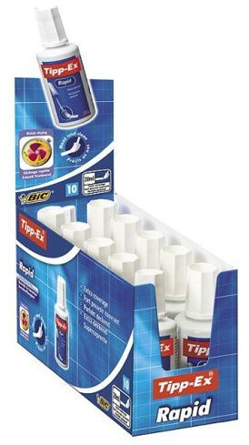 Tipp-Ex Rapid Korrekturflüssigkeit, schnell trocknend, mit Schaumstoffapplikator, 20 ml, Weiß, 10 Stück