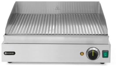 HENDI Grillplatta, Avtagbar Fast Låda, Temperatur Upp Till 300 °C Reglerbar, Grillad Utförande, Elgrill, Grillgrill, 230 V, 2400 W, 550 X 380 X (H) 240 Mm, Rostfritt Stål 18/0, Silver