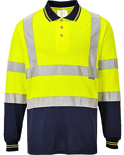 Portwest Two-Tone Long Sleeved Polo, Size: L, Colour: Yellow/Navy, S279YNRL