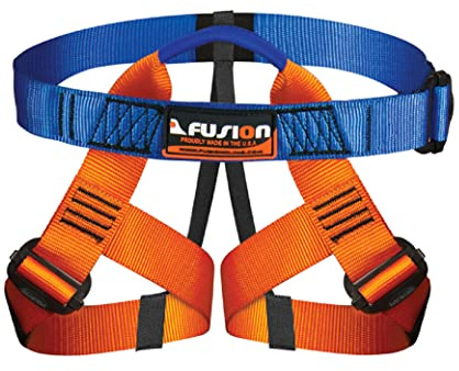 Fusion Adjustable Outdoor Strap Kit for Kids – Padded Belt with Leg Loops for Tree Adventures, Indoor Obstacle Play & Gear Attachment – Blue/Orange