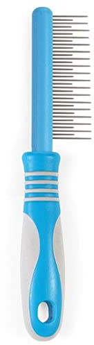 Ancol Ergo Moulting Dog Comb - Blue and Grey Grooming Tool for Dogs - Dual L Teeth for Removing Loose Hair from Undercoat and Topcoat - Stainless Steel Pins for Gentle Use